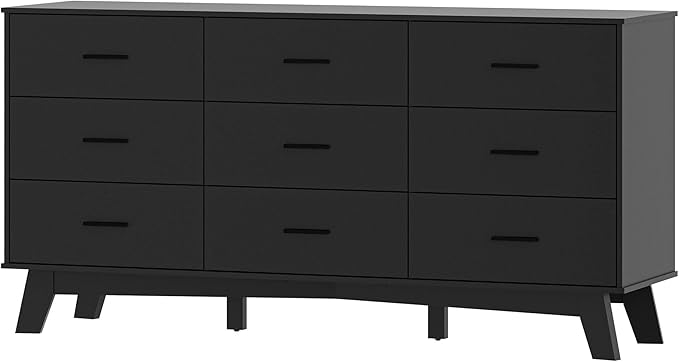 Dresser for Bedroom with 9-Drawer, 59" Wide Modern Chest of Drawers with Metal Handles, X-Shape Base & Adjustable Center Leg, Anti-Tip Closet Organizers and Storage