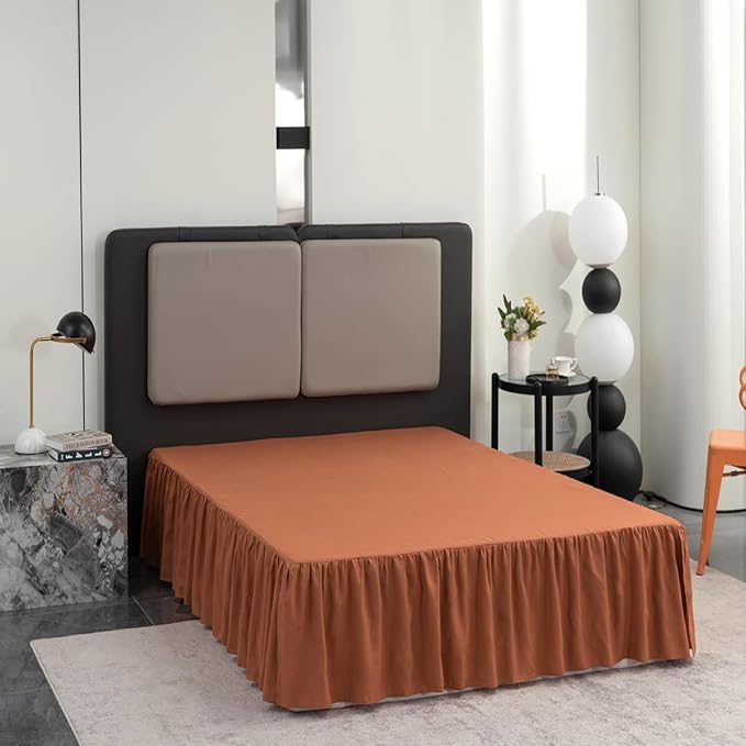 Terracotta Bed Skirt King Size Ruffled Bed Skirt with Split Corners, King Bed Skirt 16 Inch Drop, King Size Bed Skirt Terracotta for Ruffled Bed Skirt with Split Corners, Bed Skirts King Size