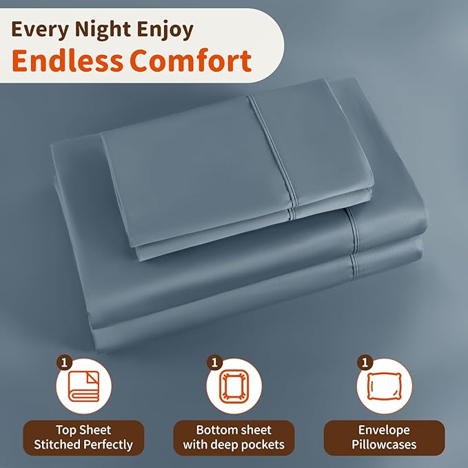 LBRO2M 1000 Thread Count 100% Egyptian Cotton Sheets Set Twin XL, 3 Piece Sets Bed Sheet Deep Pocket Sheet Set 16" Soft Comfortable All Season (Twin XL, French Blue)