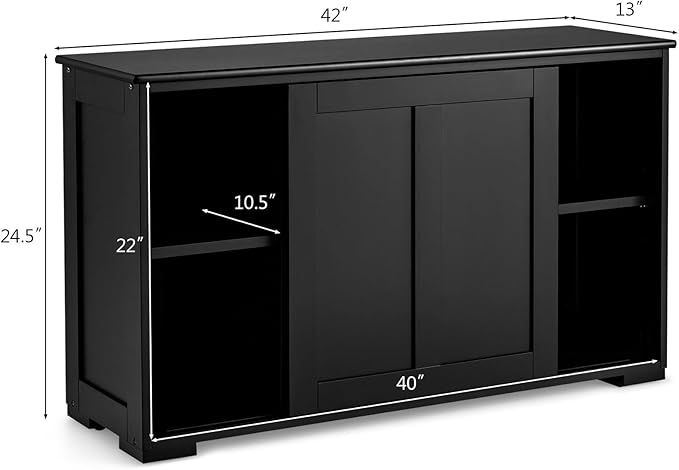 Costzon Sideboard Buffet Cabinet, Wooden Kitchen Storage Cabinet with Adjustable Shelf, Sliding Barn Door, Accent Coffee Bar Cabinet Console Table for Living Room, Dining Room, Hallway (Black)