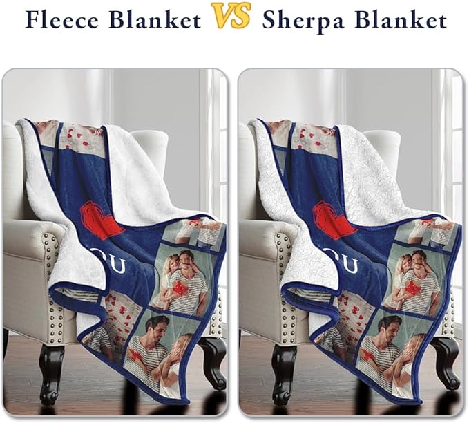 Ships Next Day, Custom Sherpa Fleece Blanket With Photos Text - Soft Warm Fuzzy Personalized Couples Gifts for Boyfriend Girlfriend - Customized Picture Gifts for Birthday Christmas