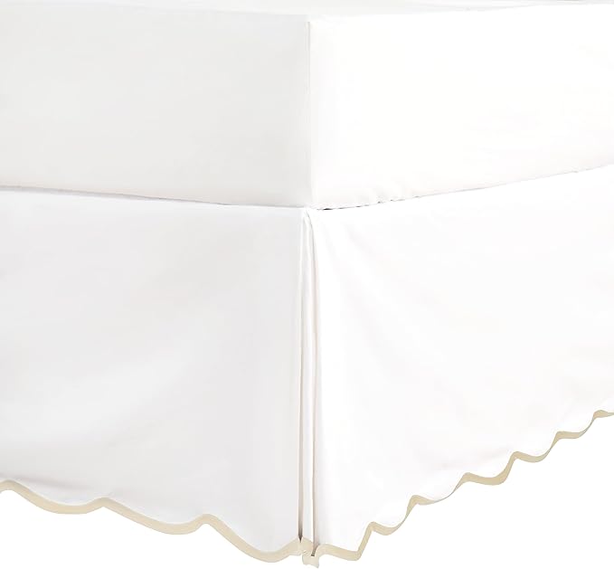HIG Off White Chic King Bed Skirt - Easy Fit Scallop Edge Pleated Bedskirts, 14 Inch Drop Anti-Slip Dust Ruffle, Thick Fabric for Enhanced Privacy, Pre-Washed for Long-Lasting Use(N60022)