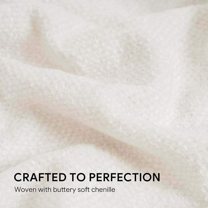 RECYCO Throw Blanket Soft Cozy Chenille Throw Blanket with Fringe Tassel for Couch Sofa Chair Bed Living Room (Ivory White, 60" x 80")