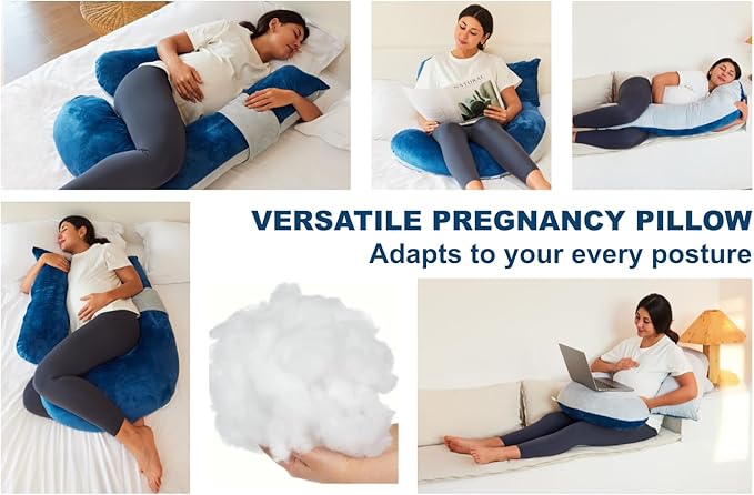 Pregnancy Pillow, Soft Maternity Pillow with Detachable & Adjustable Pillow Cover, Full Body Pillow for Adults Sleeping, Support for Back, Belly, Legs, HIPS Grey and Blue