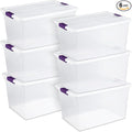 Sterilite 6-Pack Plastic Storage Bin w/ Latch Lid, ClearView Stackable Containers, 66 Qt
