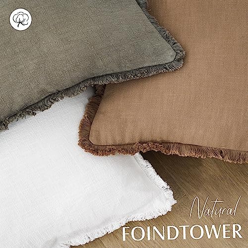 Foindtower Decorative Linen Fringe Lumbar Throw Pillow Covers 12×24 White - Image 4