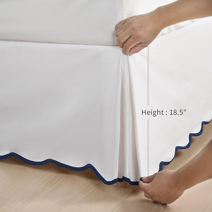 HIG Queen Bed Skirt - Easy Fit Scallop Edge Pleated Bedskirts With Spilt Coner, 18 Inch Drop Anti-Slip Dust Ruffle, Thick Fabric for Enhanced Privacy, Pre-Washed for Long-Lasting Use, Machine Washable