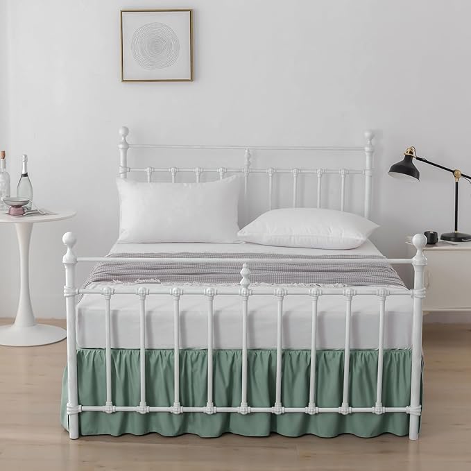 Bed Skirt Queen Size Ruffled Bed Skirt with Split Corners, 12 Inch Drop Dust Ruffle Bed Skirts with Platform, Sage Green, Queen - 12" Drop
