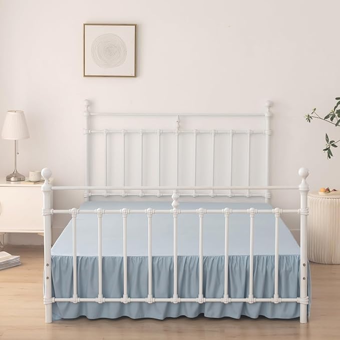 Bed Skirt Full Size Ruffled Bed Skirt with Split Corners, 12 Inch Drop Dust Ruffle Bed Skirts with Platform, Gathered Style, 100% Microfiber, Grayish Blue