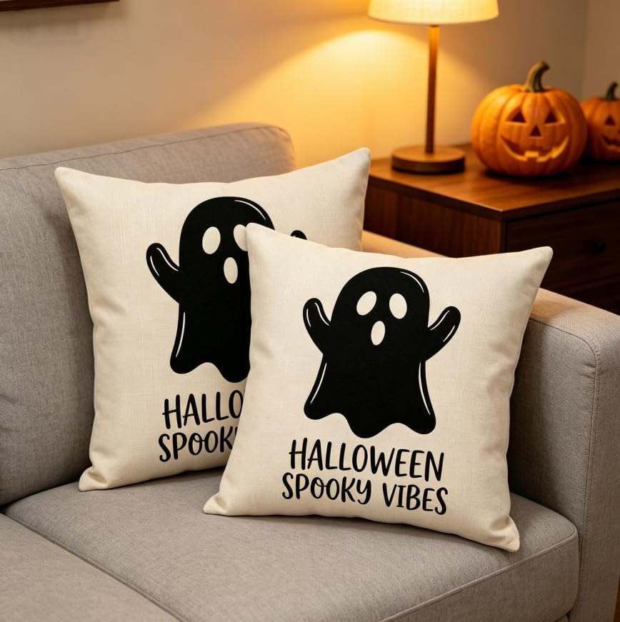 Halloween Ghost Throw Pillow Covers, 18x18 Inch, Spooky Vibes Design, Machine - Image 7