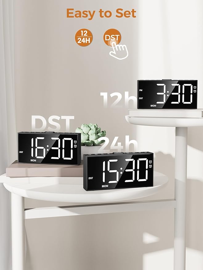 PPLEE Alarm Clock for Bedroom,Upgrade Digital Clock Large Bold Number,5 Level Brightness Volume,2 Alarms,Weekend Weekday Mode,Type C/USB Charger Port,Loud Table Clock with Power Off Memory for Any Age