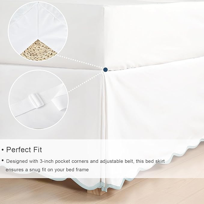 HIG King Bed Skirt - Easy Fit Scallop Edge Pleated Bedskirts with Spilt Coner, 12 Inch Drop Anti-Slip Dust Ruffle, Thick Fabric for Enhanced Privacy, Pre-Washed for Long-Lasting Use, Machine Washable