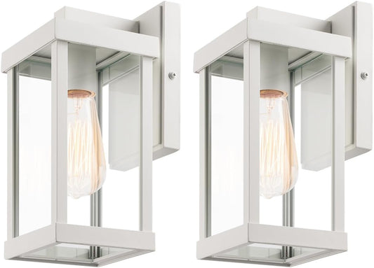 mirrea 11" Classic Outdoor Wall Sconce 1 Light in Rectangular Metal Frame and Clear Glass Shade Waterproof Porch Light Patio Light Pack of 2 (Matte White)