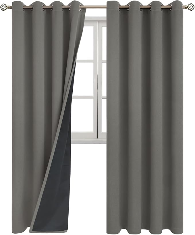 BGment Grey Blackout Curtains 95 Inches Long 2 Panels Set for Living Room, Thermal Insulated 100% Light Blocking Curtains & Drapes, Grommet Soundproof Curtains for Bedroom Window, Each 52 Wide