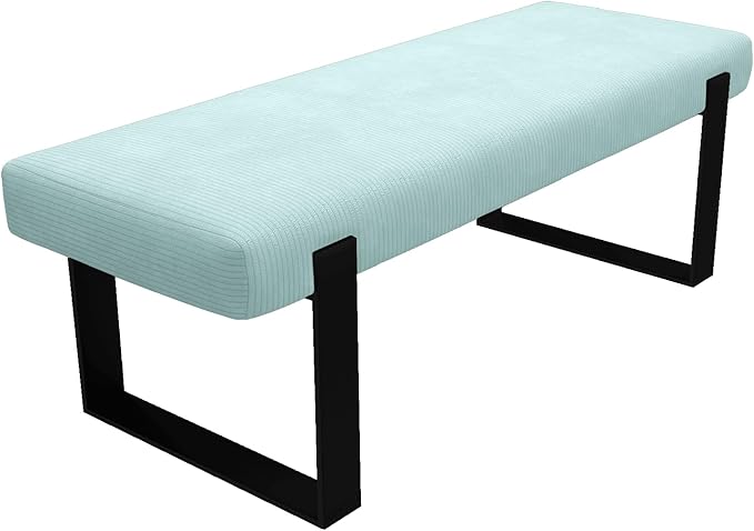 VANT Upholstered Bed Bench - Ribbed Iceland Blue - Matte Black - Contemporary Modern, Bedroom Bench Seat, Hallway, or Entryway