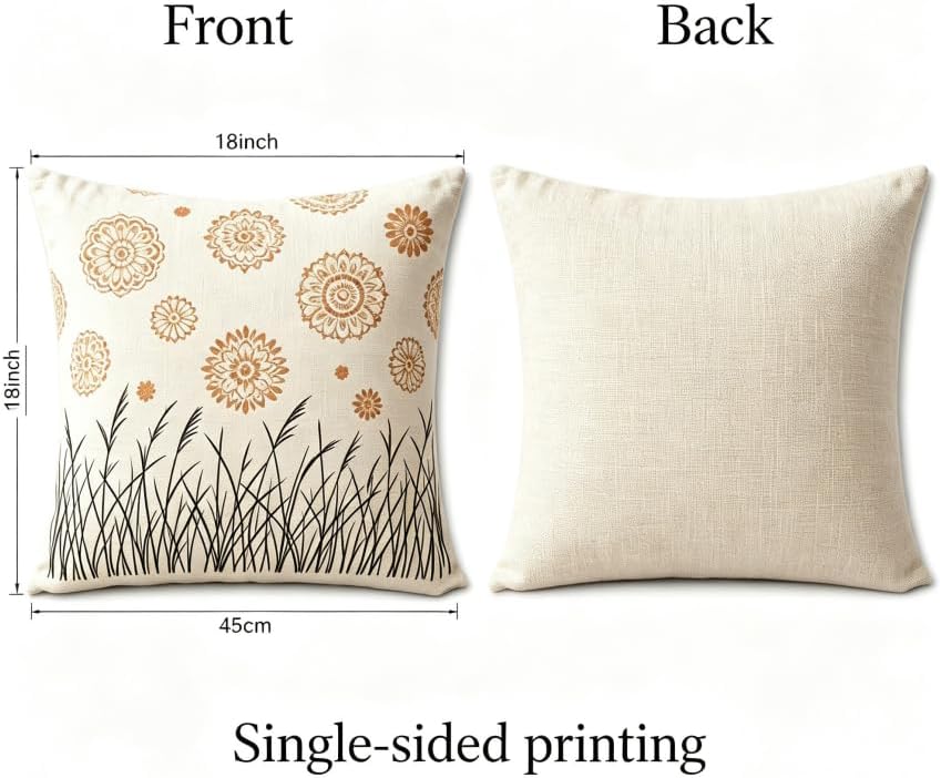 Boho Floral Reed Throw Pillow Covers Set of 2, 18x18 Inch - Image 3