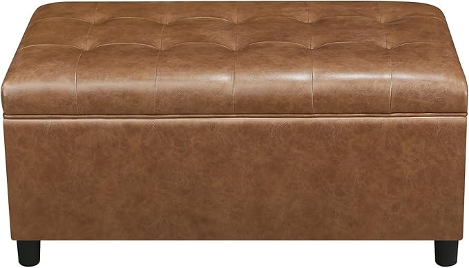 Joveco Rectangular Lift Top Storage Ottoman Bench, Faux Leather Storage Bench for Living Room Entryway Bedroom, Ochre Yellow
