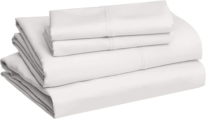 Amazon Basics Lightweight Super Soft Microfiber 4 Piece Comfortable Sheet Set with 14-Inch Deep Pockets, Full, Cream, Solid
