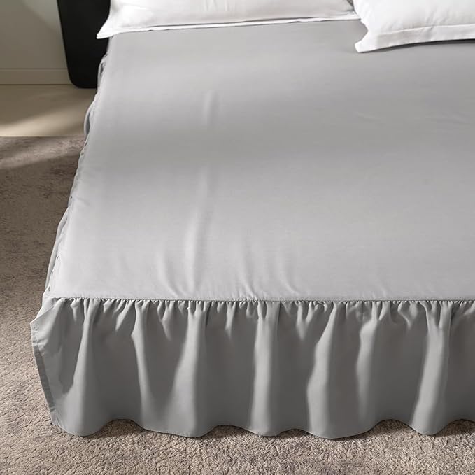 Bed Skirt Queen Size Ruffled Bed Skirt with Split Corners, Queen Bed Skirt 14 Inch Drop, TSUTOMI Queen Size Bed Skirt Light Grey for Ruffled Bed Skirt with Split Corners, Bed Skirts Queen Size
