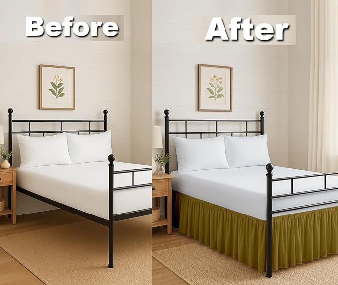 Ruffled Bed Skirt Split Corners with Platform, Tailored Fit Hotel Quality Wrinkle Free Ultra-Soft Microfiber Dust Ruffle, Upto 12 Inch Drop, Queen, Taupe