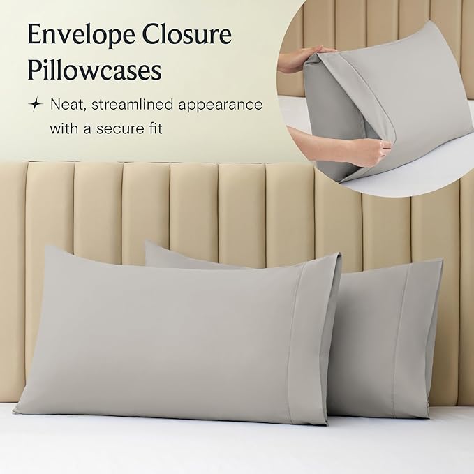 LuxClub 4 PC California King Sheet Set, Deep Pockets Wrinkle Free Cooling Bed Sheets Hotel Bedding for Women, Men, Includes 1 Fitted Sheet, 1 Flat Sheet and 2 Pillowcases-Light Taupe