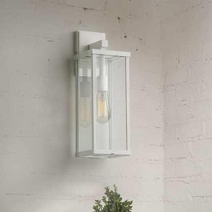 mirrea 18" Classic Outdoor Wall Sconce 1 Light in Matte White Rectangular Metal Frame and Clear Glass Shade Waterproof Porch Light Patio Light Pack of 2