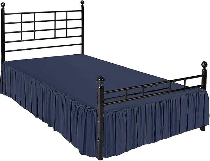 Ruffled Bed Skirt with Split Corners, Navy Blue, Twin 12 Inch Drop Bedskirt, Hotel Quality Brushed Microfiber Wrinkle Free Dust Ruffle Bed Skirt Twin Size