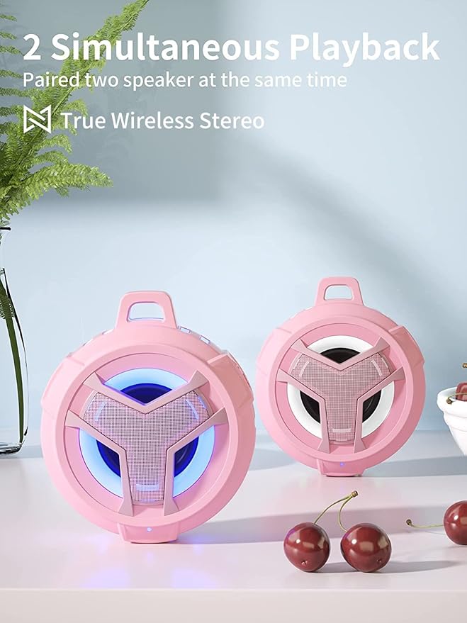 EBODA Bluetooth Shower Speaker, IP67 Waterproof Portable Wireless Small Speakers, Floating, 24H Playtime for Home, Beach, Pool, Kayak, Hiking, Boat Accessories, Gifts for Women, Girls - Pink