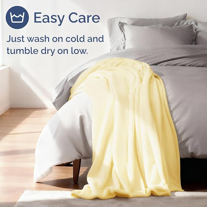 Ultra Soft Fleece Blanket Queen Size - Flannel Fleece Luxury Queen Blanket - Lightweight for Couch Bed Chair - Thick, Warm & Breathable - All Season Cozy Fuzzy, Anti-Static Microplush Bedding, Yellow