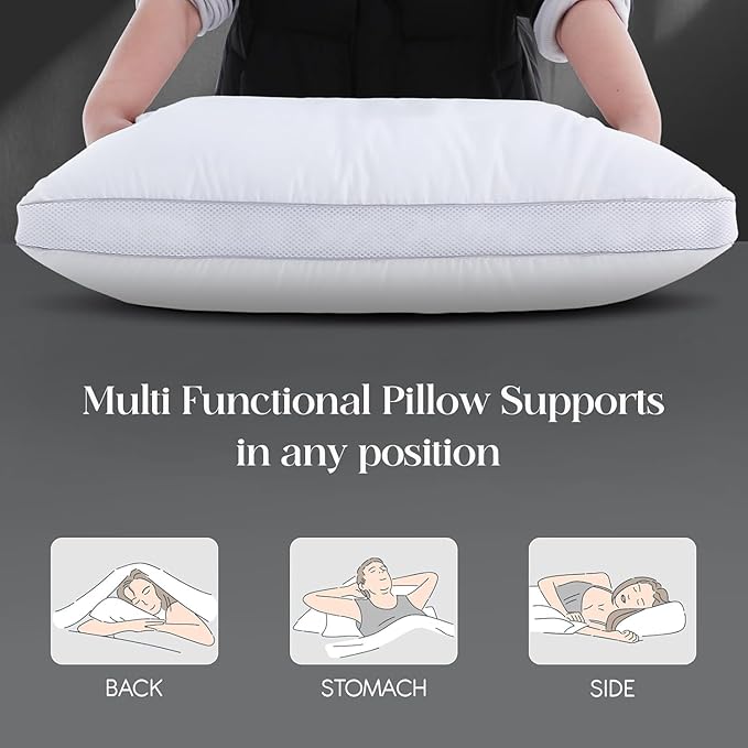 Goose Down Bed Pillows Queen Size Set of 2 (White), Hotel Collection Pillows for Sleeping, Gusseted Pillow for Side, Back, or Stomach Sleepers, 20" x 30"