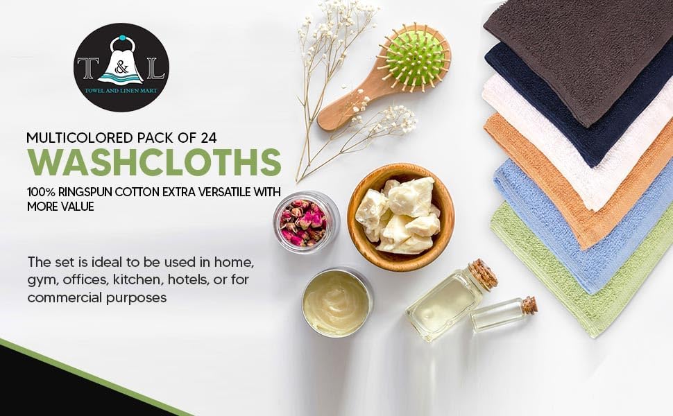 Towel and Linen Mart 100% Cotton - Wash Cloth Set - Flannel Face Cloths, Highly Absorbent and Soft Feel Fingertip Towels (Multi 12, Pack of 12) - Image 5