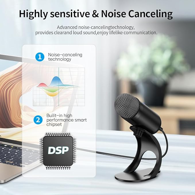 LIANGSTAR USB Computer Microphone, Podcast Mic Desktop with Mute Button for Recording Streaming, Omnidirectional Condenser, Plug&Play Stand with Volume Control for PC, Laptop, Mac, YouTube