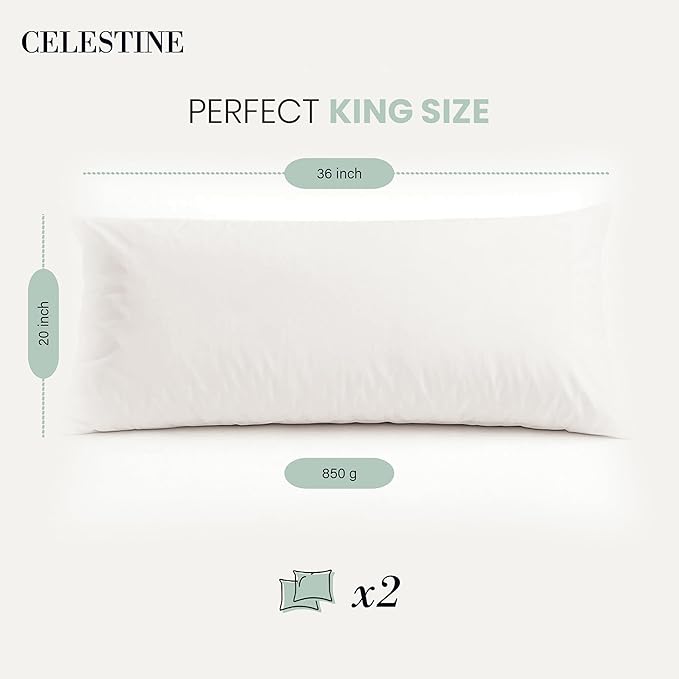 CELESTINE King Size Bed Pillows Set of 4 – Soft & Supportive Down Alternative Microfiber Filling, Plush White 36x20 Sleeping Pillows for Side and Back Sleepers, Breathable, Machine Washable
