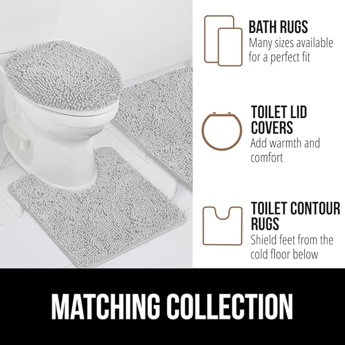 GORILLA GRIP Bath Rug Mat 30x20, Soft Absorbent Chenille, Quick Dry Microfiber Mats, Rubber Backing Washable Shower Floor Rugs, Bathmat Runner, US Designed Bathroom Home Decor Accessories Light Gray