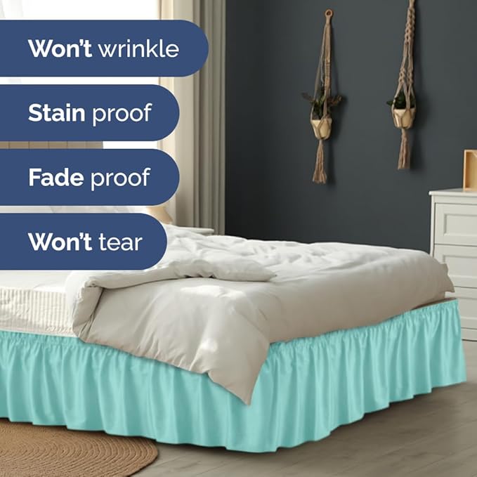 Wrap Around Dust Ruffle Bed Skirt - Spa Blue - Twin/Twin XL Size Beds with 18 Inch Drop - Easy Fit Elastic Strap - Adjustable Pleated Bedskirt w/Brushed Fabric Wrinkle Free - Women, Men, Kids & Teens