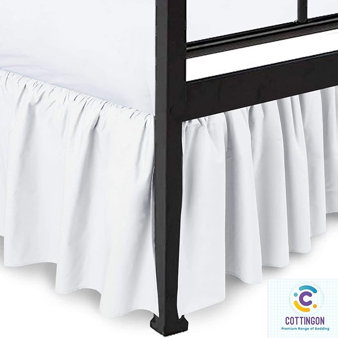 Ruffled Bed Skirt with Split Corners-Dust Ruffle - 21" Drop 100% Microfiber Soft,Sheen & Luxurious Look - Bed Skirts (White -Queen)