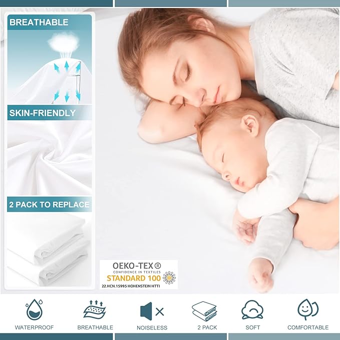 2 Pack King Waterproof Mattress Protector Deep Pocket Mattress Cover, Soft Breathable Mattress Pad, Fitted Noiseless Waterproof Bed Cover Stretch to 25"