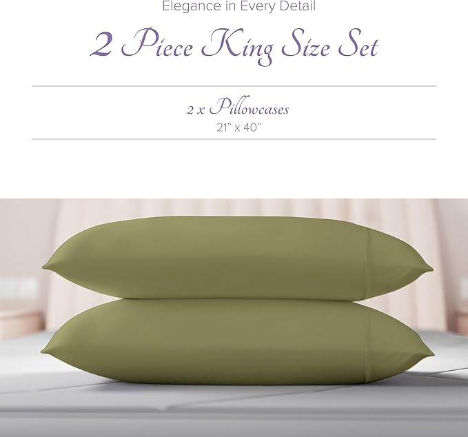 Carressa Linen 100% Egyptian Cotton King Size Pillow Cases Set of 2 - Luxury 600 Thread Count King Pillowcases (Sage Green), Silky Soft, Cooling, Breathable Sateen Weave Hotel Quality Bed Pillow Cover