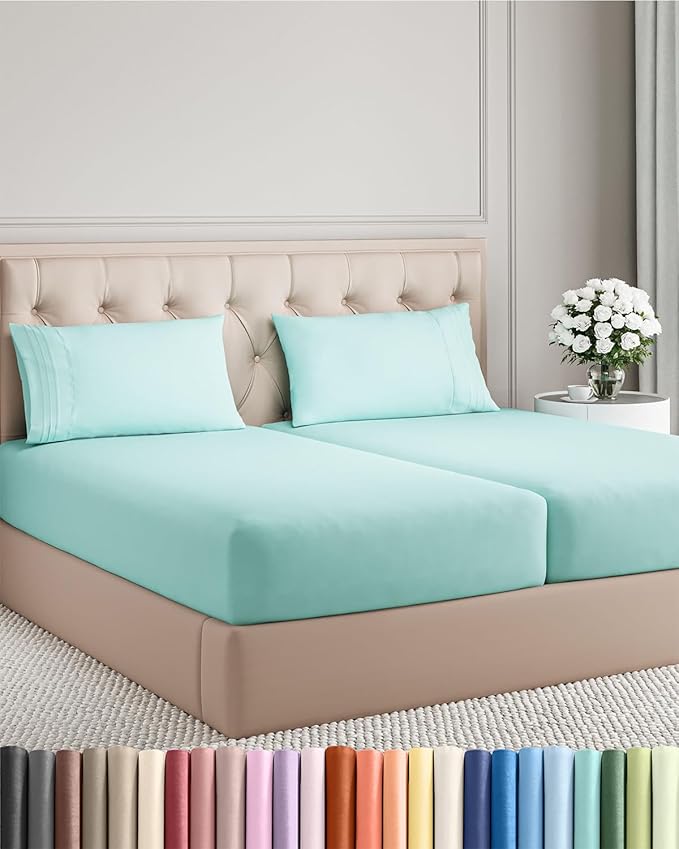 Split King Size 5 Piece Sheet Set - Comfy Breathable & Cooling Bed Sheets Set - Hotel Luxury Bedding for Women, Men, Kids, Teens, Boys & Girls - Deep Pockets, Soft, Wrinkle Free - Oeko-Tex - Spa Blue