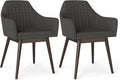 Giantex Upholstered Dining Chairs Set of 2, Mid Century Kitchen Chairs with Solid Wood Legs, Wrap-Around Backrest, Modern Accent Armchair for Living Room, Dining Room, Bedroom, Dark Grey