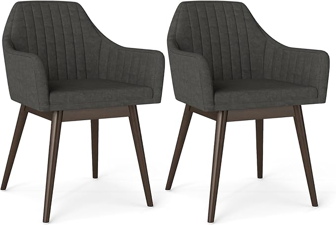 Giantex Upholstered Dining Chairs Set of 2, Mid Century Kitchen Chairs with Solid Wood Legs, Wrap-Around Backrest, Modern Accent Armchair for Living Room, Dining Room, Bedroom, Dark Grey