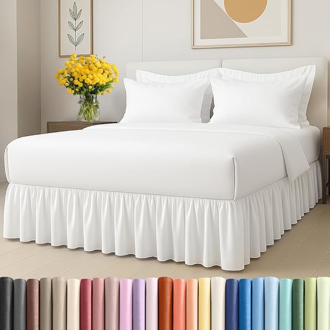 Bedskirt King Size Ruffle - 15 inch Drop Dust Ruffle Bed Skirt with Platform - Ultra-Soft, Easy Fit, Premium Hotel Quality - Wrinkle, Fade & Shrink Resistant - for Women, Men, Kids and Teens - White
