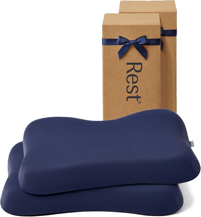 REST® Evercool® Cooling Pillow, Set of 2, Instant Cool-to-Touch Shell Fabric & Breathable Silicone Sponge Core for All-Night Temperature Regulation & Ergonomic Support, Low Height, Midnight Blue