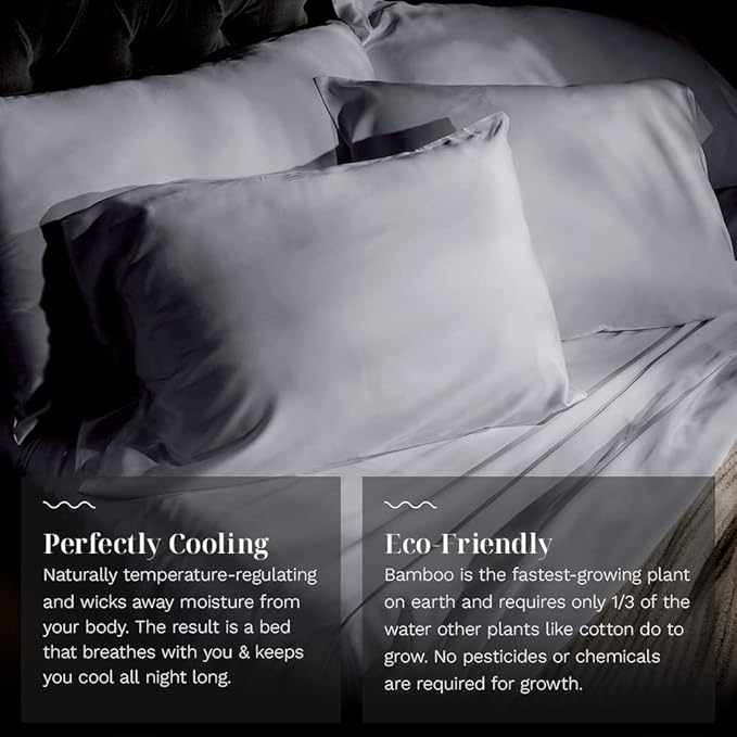 LUXOME 100% Rayon (Viscose) from Bamboo Pillowcase Set (King) | 400 Thread Count | Moisture-Wicking | Envelope Closure | Stone