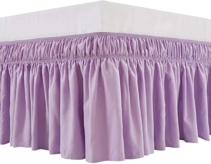 MEILA Wrap Around Bed Skirt Three Fabric Sides Elastic Dust Ruffled 14 Inch Tailored Drop,Easy to Install Fade Resistant-Light Purple, Queen/King