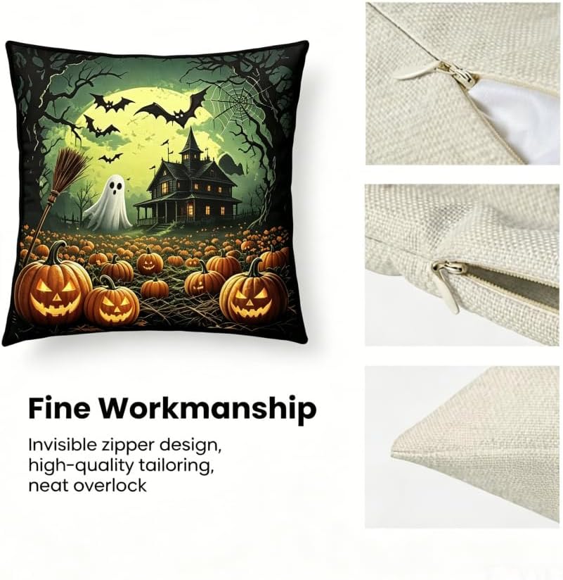 Halloween Throw Pillow Covers, Spooky Ghost Pumpkin Design, 18x18 Inch - Image 3