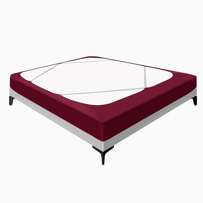Biscaynebay Decorative Box Spring Cover Queen Size, Burgundy Luxurious Jersey Knitting Stretchy Wrap Around 4 Sides Bed Skirt for Home/Hotels, Easy Fit Wrinkle & Fade Free Machine Washable