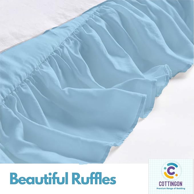 Cottingon Ruffled Bed Skirt with Split Corners-Dust Ruffle - 12" Drop 100% Microfiber Soft,Sheen & Luxurious Look - Bed Skirts (Light Blue -Full)