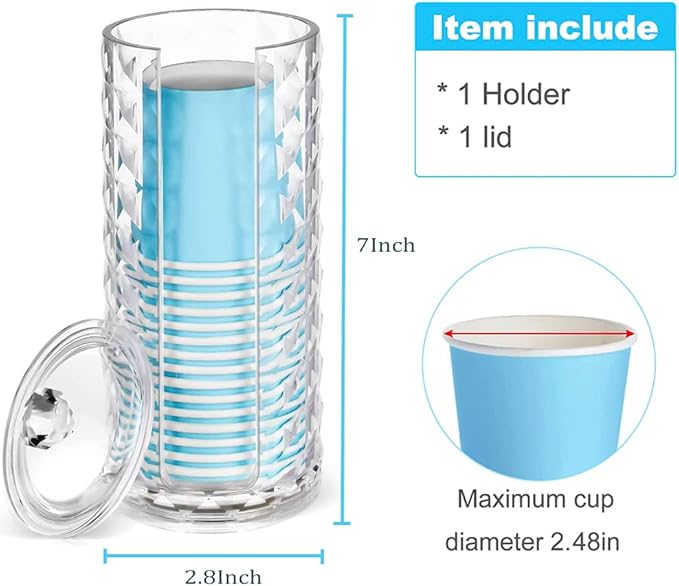 Bathroom Cup Dispenser, Mouthwash Cup Holder for 3oz Disposable Paper Cups, Fit for Mouthwash Cups Storage, Vanity Makeup Organizer - Clear
