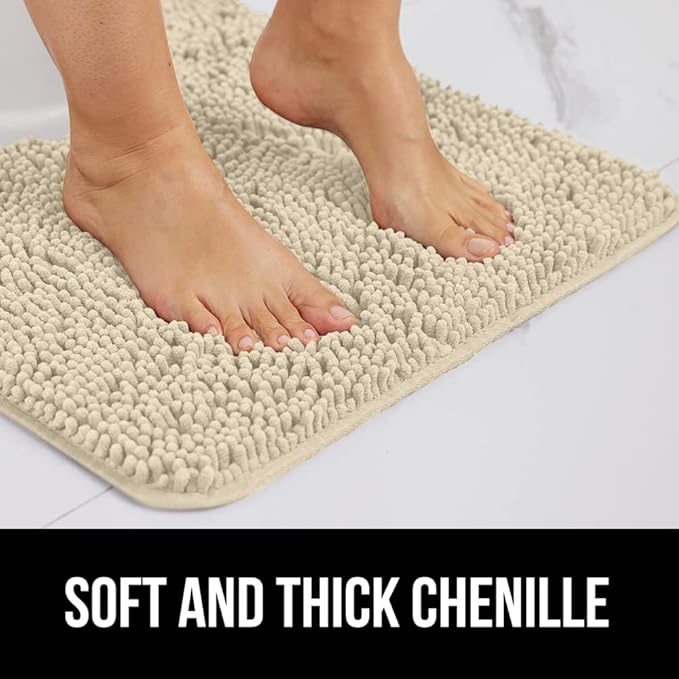 GORILLA GRIP Bath Rug Mat 44x26, Thick Soft Absorbent Chenille, Quick Dry Microfiber Mats, Rubber Backing Washable Shower Floor Rugs, Bathmat Runner, US Designed Bathroom Home Decor Accessories Sand